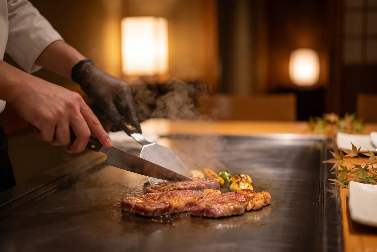 Cena con carne di Kobe, su teppan